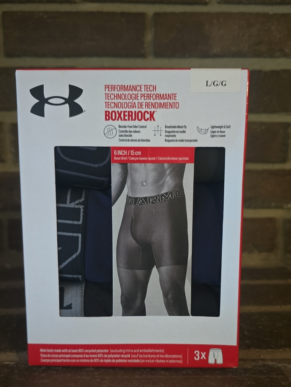 Under Armour Boxerjock Men's Size Large 3 Pack Tech Black 1383878-600